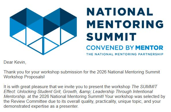 National Mentoring Summit acceptance letter for SUMMIT representation
